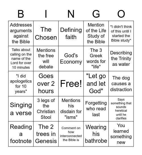 Steffen Bible Study Bingo Card