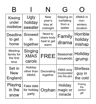 Winter Rom-Com Flicks Bingo Card