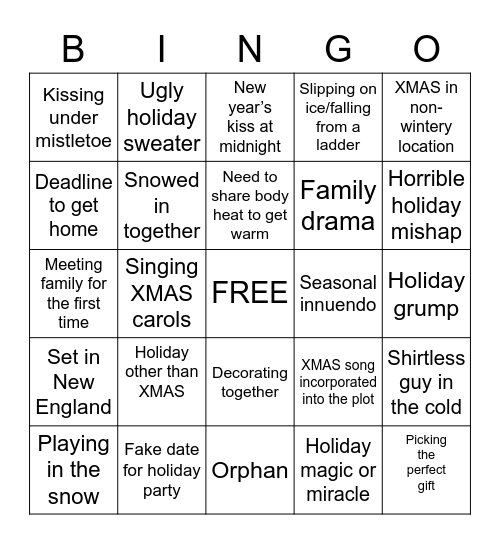 Winter Rom-Com Flicks Bingo Card