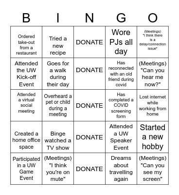 TBSM / SSG / ERE / Corp Dev United Way 2021 BINGo Card