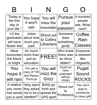 Commencement Bingo Card