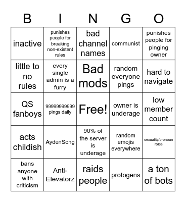 Crappy Core Game Discord Bingo Card