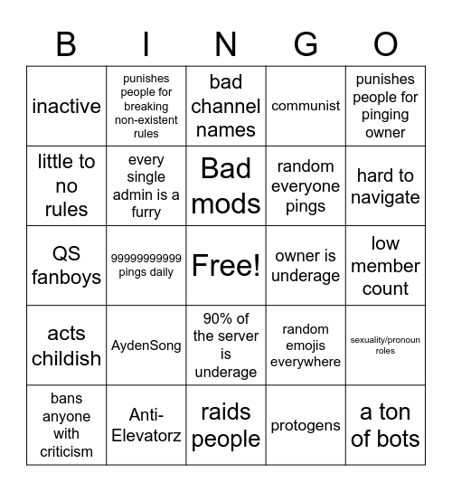 Crappy Core Game Discord Bingo Card