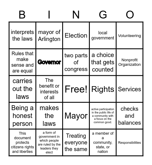 Government & Citizenship Bingo Card