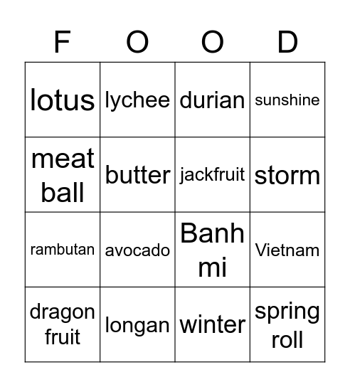 VIETNAM FRUITS AND FOOD Bingo Card