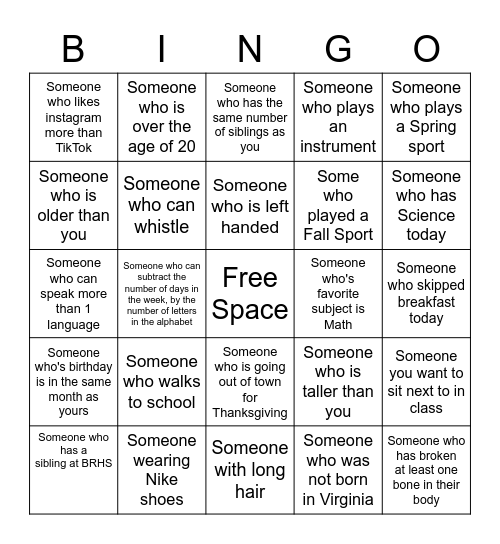 Get to Know You Bingo Card