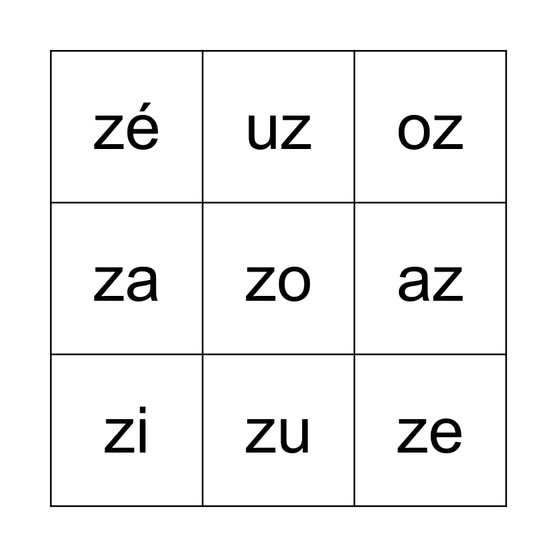 Bingo son Z Bingo Card