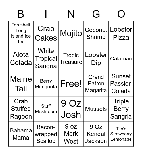 Lobster Bingo Card