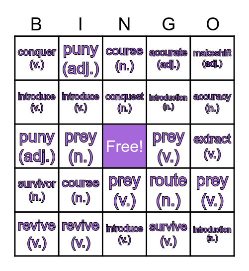 Frayer-GO! Bingo Card