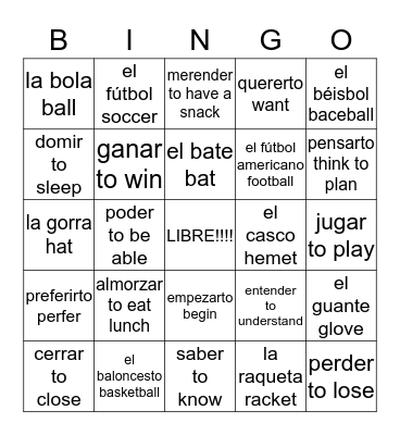 Spanish Review  Bingo Card