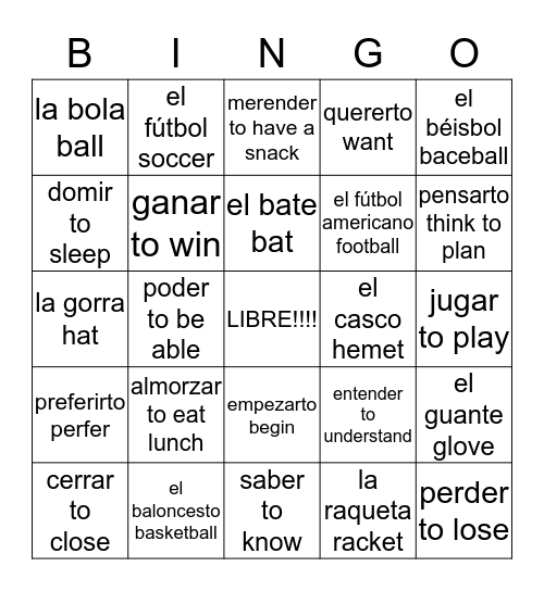 Spanish Review  Bingo Card