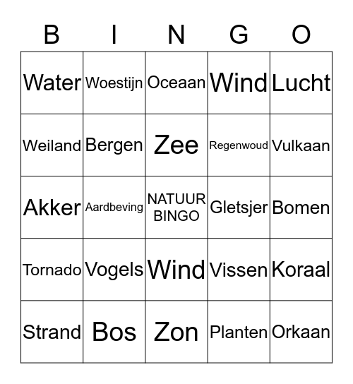 Natuur Bingo Card