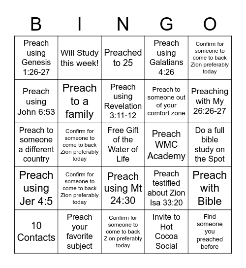 Preaching Bingo Card