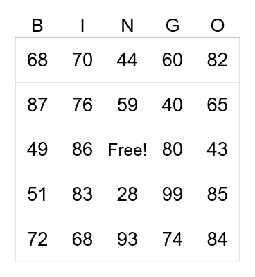 Addition Strategies Bingo Card