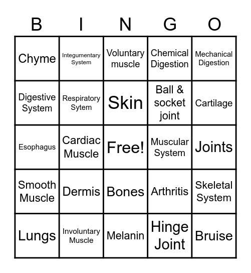 Body Systems BINGO Card