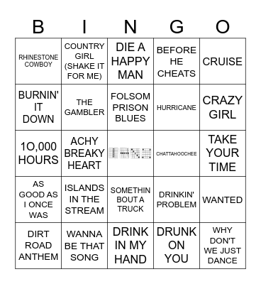 COUNTRY PARTY SONGS Bingo Card