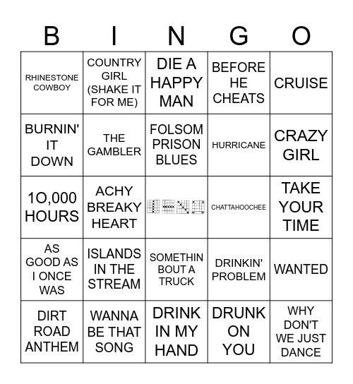 COUNTRY PARTY SONGS Bingo Card