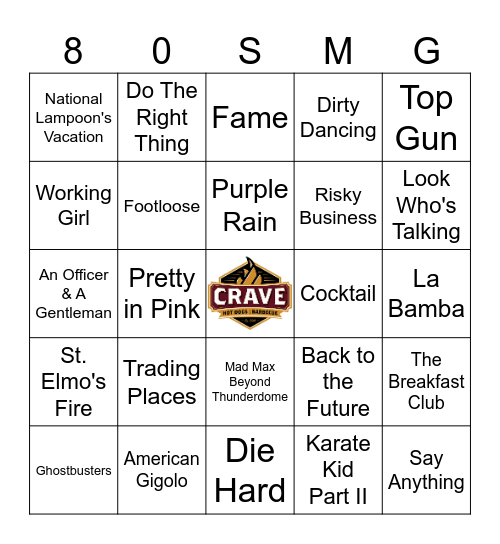 80's Movie Bingo Card