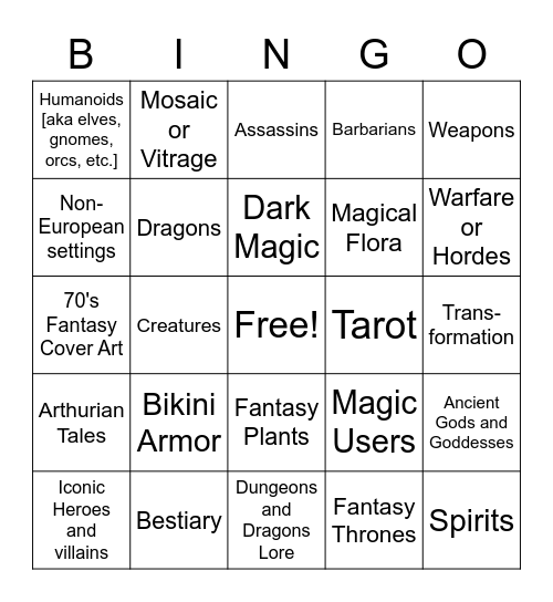 December Fantasy Bingo Card