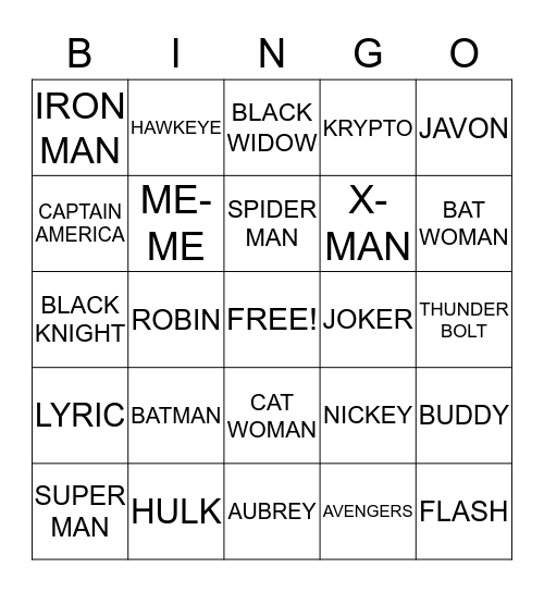 SUPER HERO JAVON Bingo Card