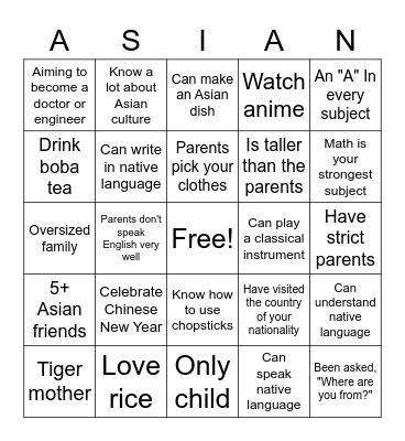 ASIA Club Bingo Card