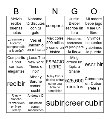 ER / IR verbs 4.2 Bingo Card