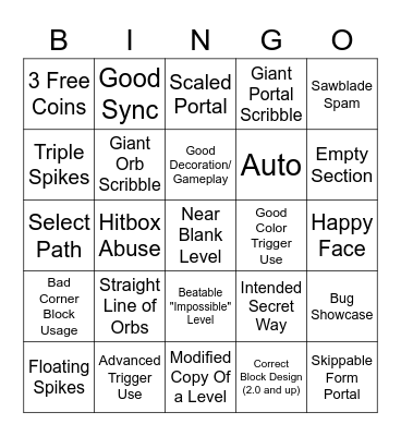 GD Recent Level Bingo Card
