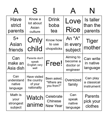 ASIA Club Bingo Card