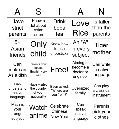 ASIA Club Bingo Card