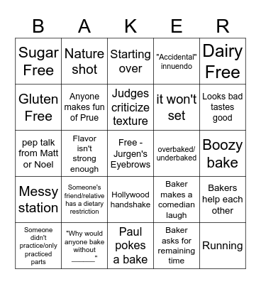 Free From Week Bingo Card