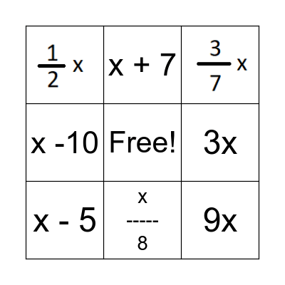 Constructing expressions Bingo Card