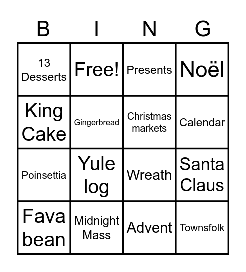Christmas in France Bingo Card