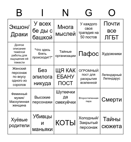 Типичная ролка Bingo Card
