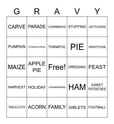 Thanksgiving Bingo Card