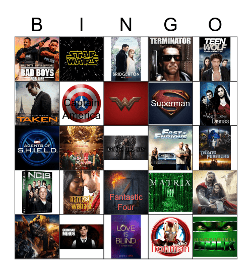 MOVIES/TV Series BINGO Card