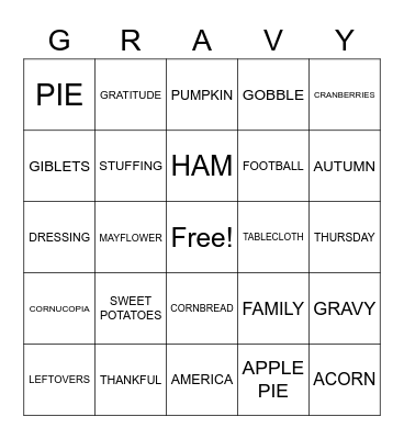 Thanksgiving Bingo Card