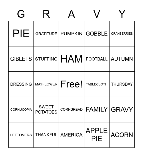 Thanksgiving Bingo Card