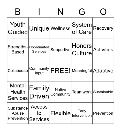 Circles of Care Bingo Card