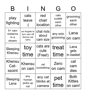 Cat Cam Bingo Card