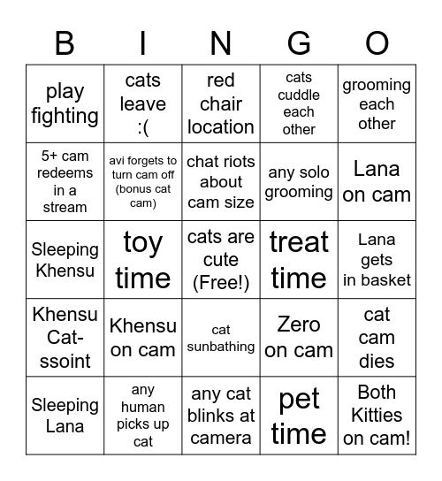 Cat Cam Bingo Card