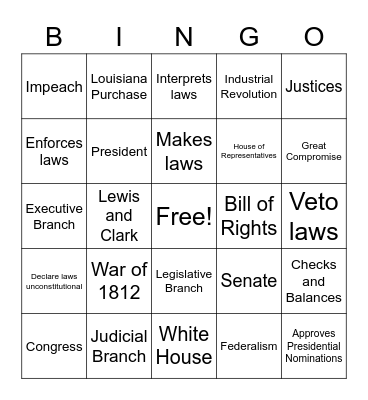 Unit 4 5th S.S. Bingo Card