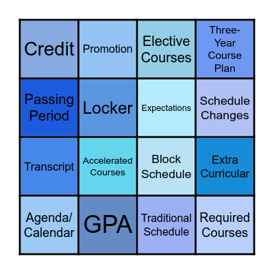 Moving on to Middle School Bingo Card