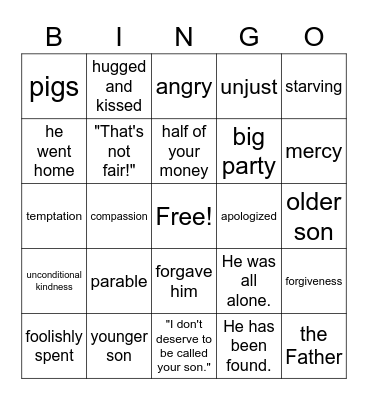 Prodigal Son Bingo Card