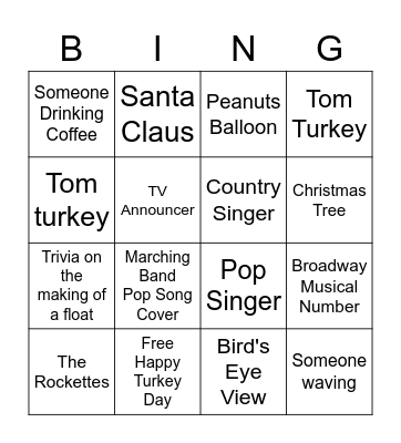 Macy's Thanksgiving Day Parade Bingo Card