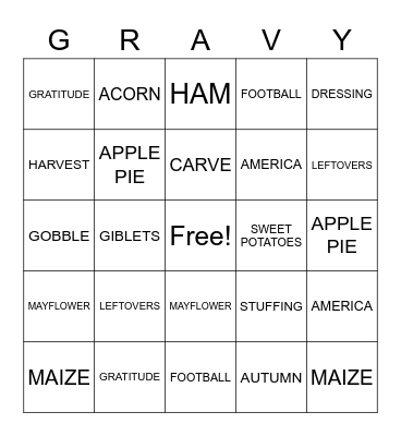 Thanksgiving Bingo Card