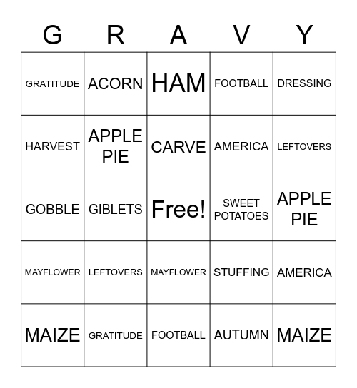 Thanksgiving Bingo Card