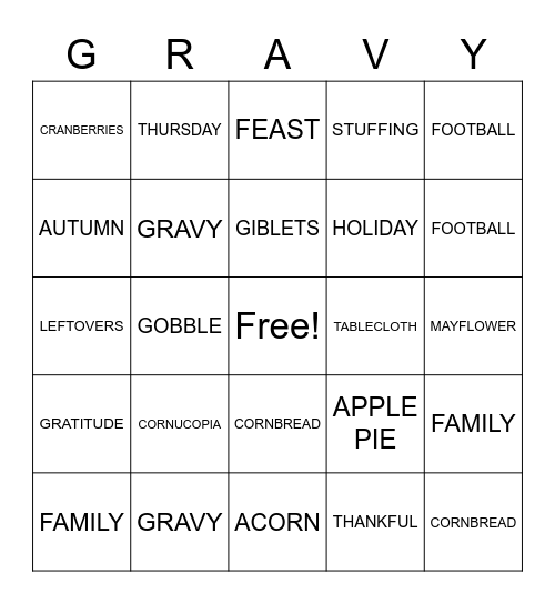 Thanksgiving Bingo Card