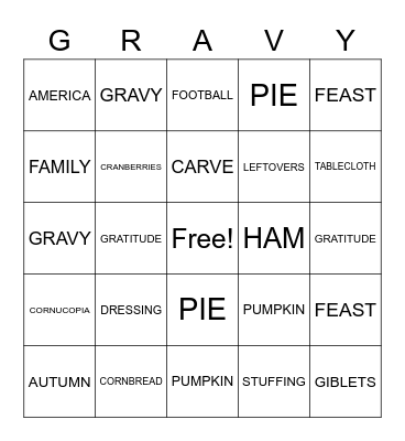 Thanksgiving Bingo Card