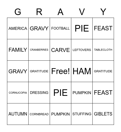 Thanksgiving Bingo Card