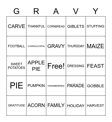 THANKSGIVING Bingo Card